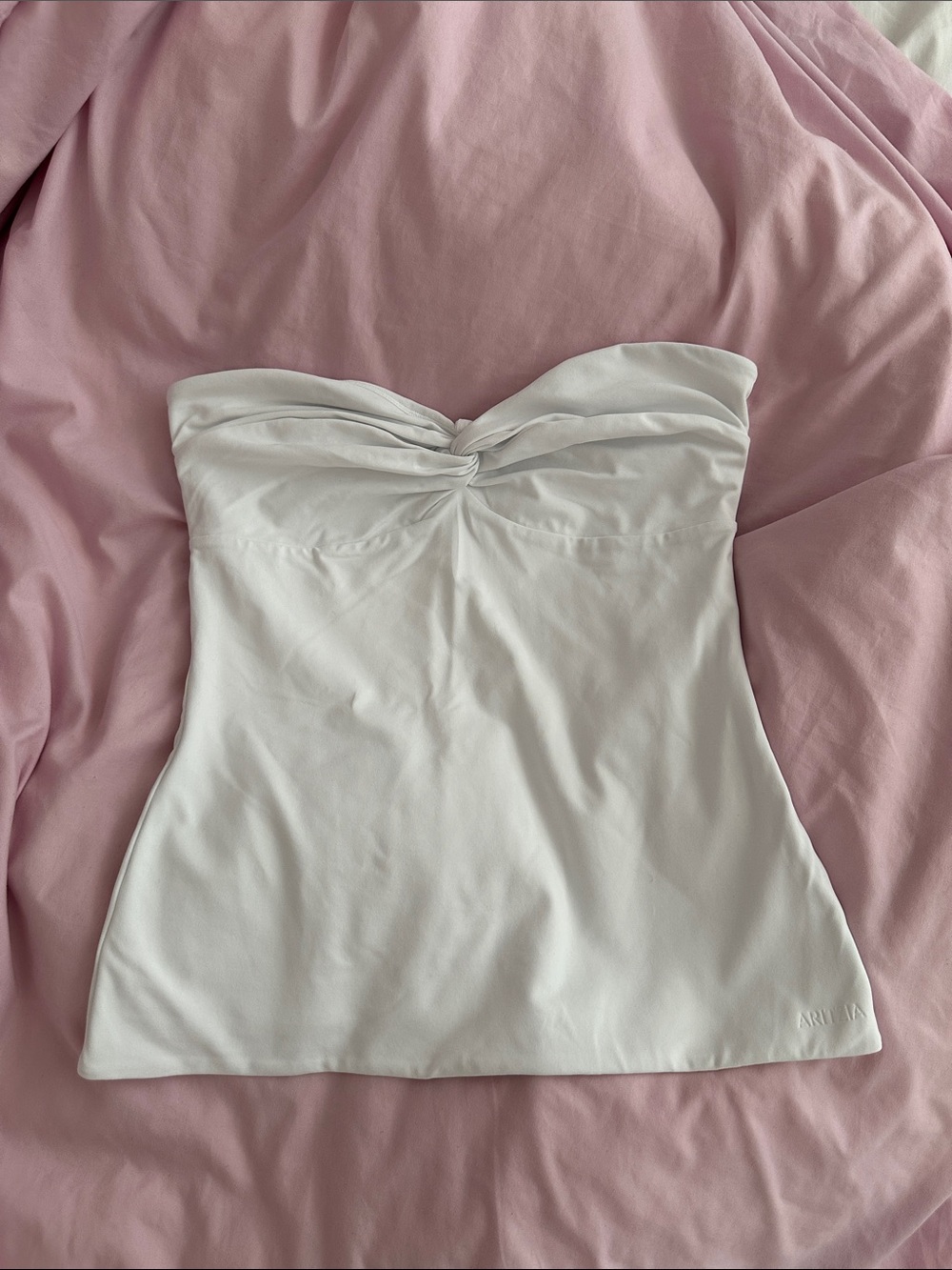Aritzia White Strapless Twist Front Tank Top